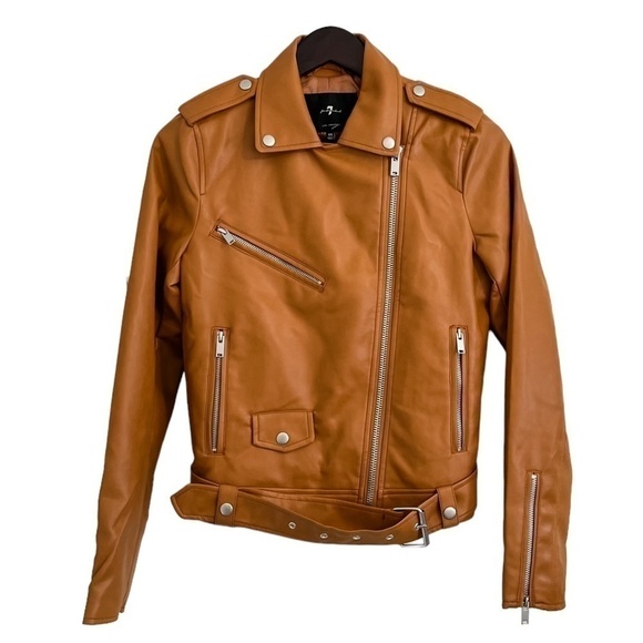 NWT 7 For All Mankind Faux Leather Motto Jacket Camel Brown - Picture 1 of 4